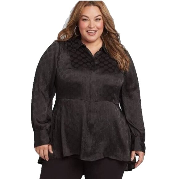 Lane Bryant NWT Black Textured High-Low Peplum Tunic Blouse Sz 12 - Picture 1 of 14